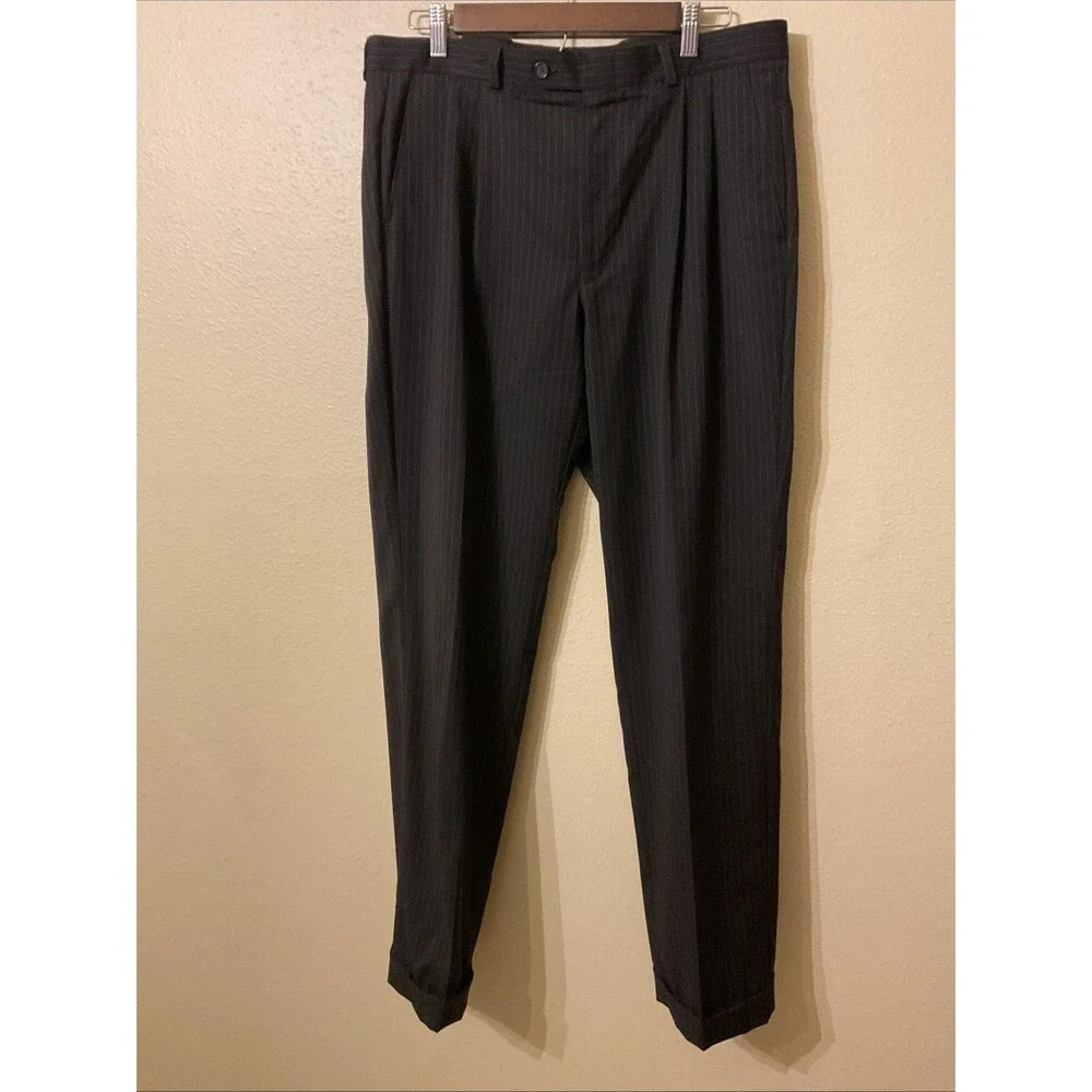 Lauren Ralph Lauren Men’s Black Pinstripe Single Breasted Suit 42L Pants 33 X32